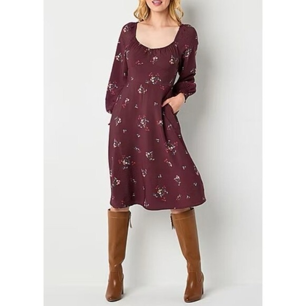 a.n.a. (A New Approach) Women's Long Sleeve Floral Midi A-Line Dress. 
NWT SZ M